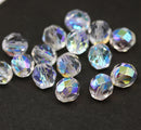 8mm Crystal clear czech glass fire polished beads with AB luster - 15Pc