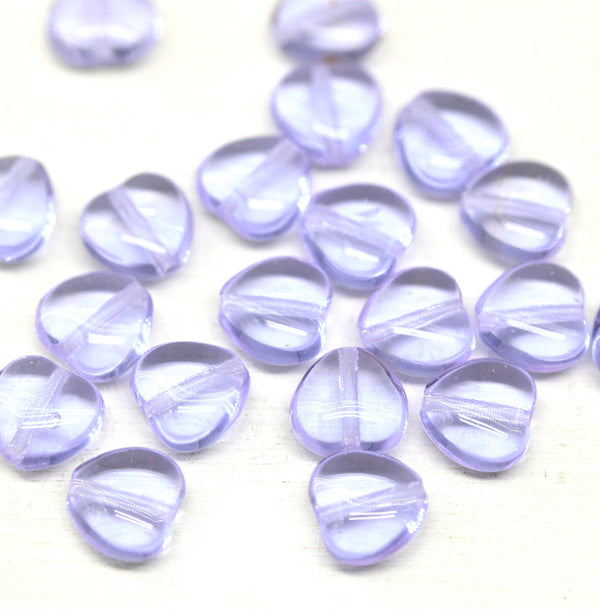 8mm Lilac heart Czech glass pressed beads, 20pc