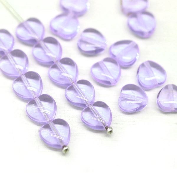 8mm Lilac heart Czech glass pressed beads, 20pc