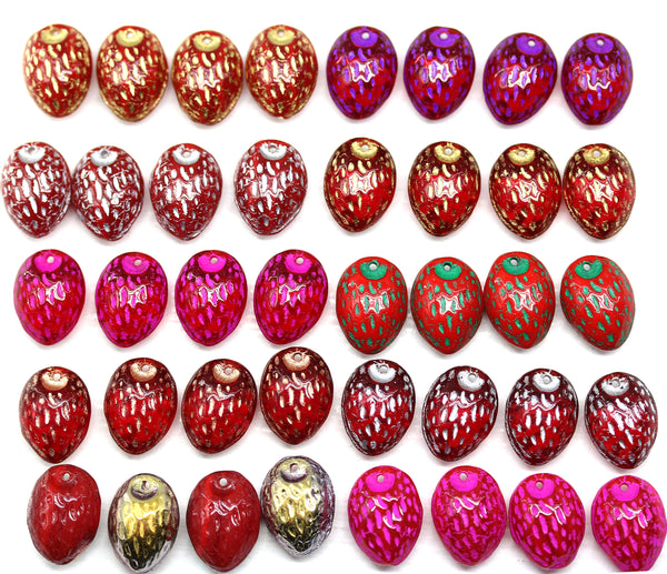 12x9mm Red strawberry czech glass beads jewelry making, 10Pc