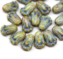 12x8mm Picasso rustic tulip Czech glass beads, blue inlays