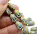 12x8mm Picasso rustic tulip Czech glass beads, blue inlays