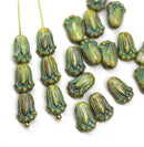 12x8mm Picasso rustic tulip Czech glass beads