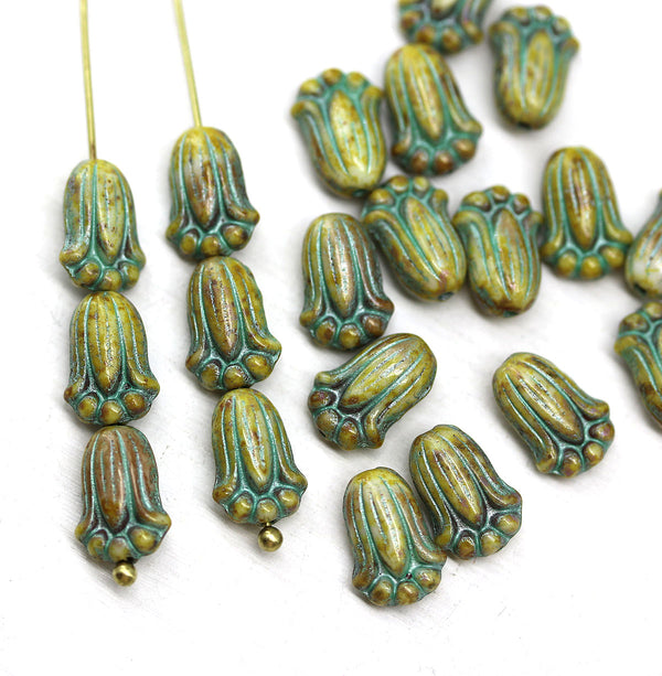 12x8mm Picasso rustic tulip Czech glass beads
