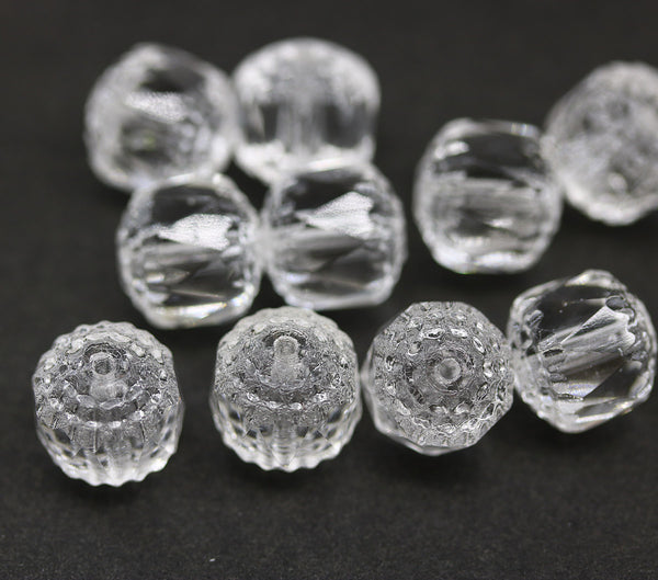 10mm Clear cathedral czech glass beads polished faceted ball beads 10Pc