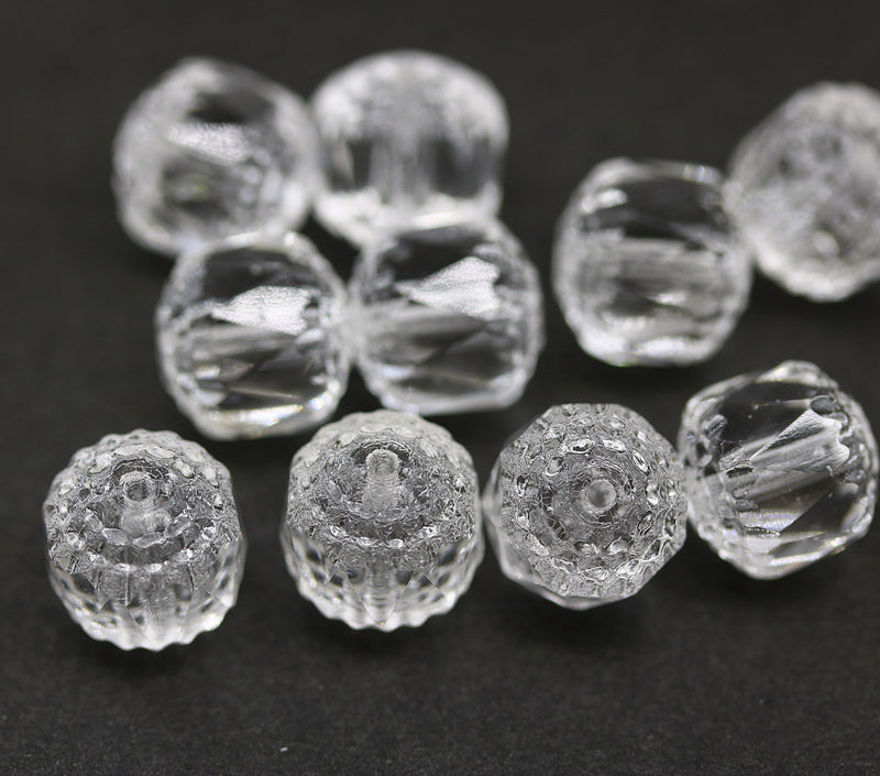 10mm Clear cathedral czech glass beads polished faceted ball beads 10Pc
