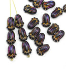 12x8mm Black iridescent tulip Czech glass beads