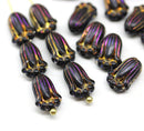 12x8mm Black iridescent tulip Czech glass beads