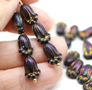 12x8mm Black iridescent tulip Czech glass beads