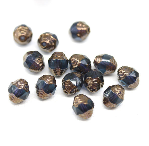 8x6mm Montana blue cathedral czech glass barrel beads Fire polished 15Pc