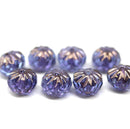 7x10mm Blue copper ends rondelle Crueller czech glass beads - 8Pc