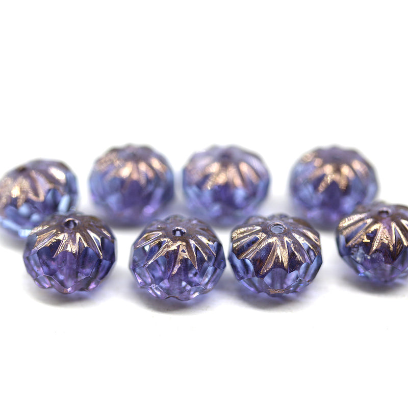 7x10mm Blue copper ends rondelle Crueller czech glass beads - 8Pc