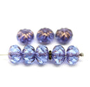 7x10mm Blue copper ends rondelle Crueller czech glass beads - 8Pc