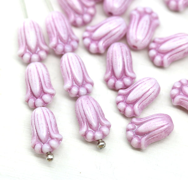 12x8mm Light pink tulip Czech glass beads