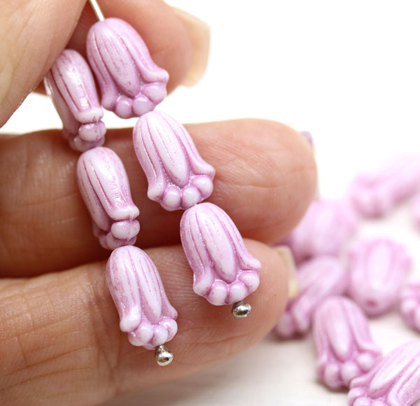 12x8mm Light pink tulip Czech glass beads