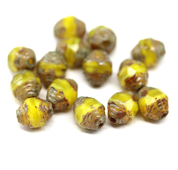 8x6mm Yellow picasso cathedral czech glass barrel beads Fire polished 15Pc