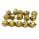 8x6mm Yellow picasso cathedral czech glass barrel beads Fire polished 15Pc