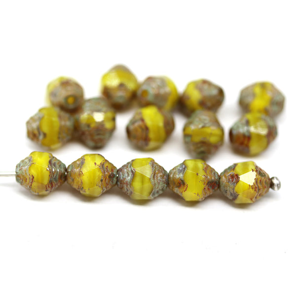 8x6mm Yellow picasso cathedral czech glass barrel beads Fire polished 15Pc