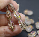 12x8mm Frosted clear tulip Czech glass beads, iridescent inlays