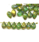 6x9mm Opal green gold wash czech glass teardrop beads