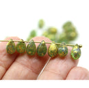 6x9mm Opal green gold wash czech glass teardrop beads