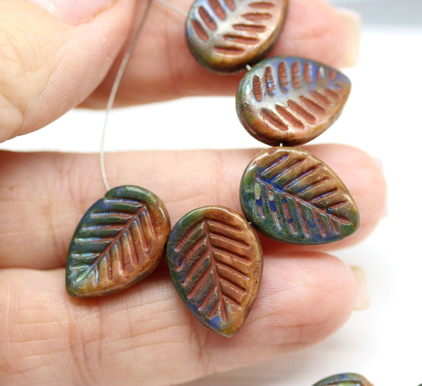 12x16mm Fall colored czech glass large leaf beads