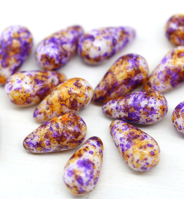 7x12mm Orange purple long teardrop czech glass beads