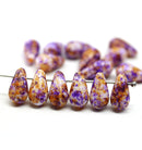 7x12mm Orange purple long teardrop czech glass beads