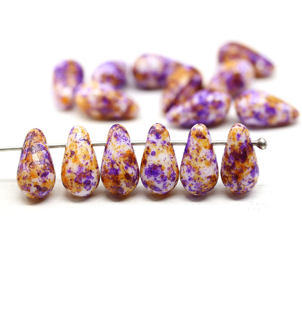7x12mm Orange purple long teardrop czech glass beads