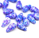 7x12mm Blue purple long teardrop czech glass beads