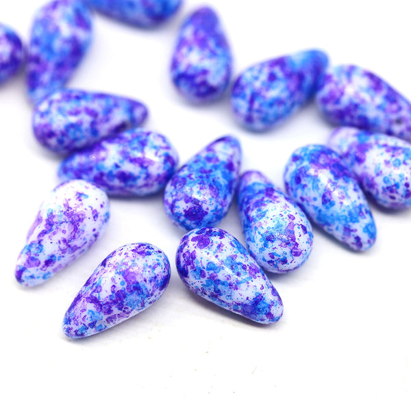 7x12mm Blue purple long teardrop czech glass beads