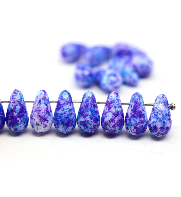 7x12mm Blue purple long teardrop czech glass beads