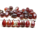 6x9mm Dark red silver wash czech glass teardrop beads