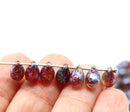 6x9mm Dark red silver wash czech glass teardrop beads