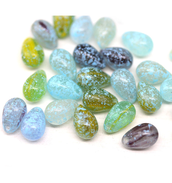 6x9mm Blue czech glass teardrop beads mix