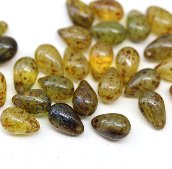 6x9mm Picasso czech glass teardrop beads mix