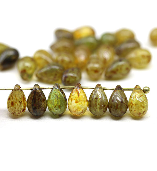 6x9mm Picasso czech glass teardrop beads mix