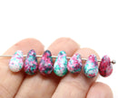 7x12mm Pink green long teardrop czech glass beads