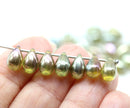 6x9mm Green czech glass teardrop beads mirror luster
