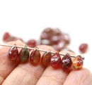 6x9mm Red czech glass teardrop beads, rustic silver finish 