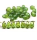 6x9mm Green picasso czech glass teardrop beads