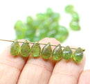 6x9mm Green picasso czech glass teardrop beads
