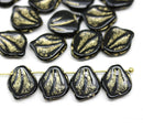 12x14mm Large black leaf beads, gold inlays