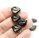 12x14mm Large black leaf beads, gold inlays