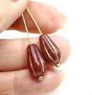 15x8mm Opal red pear shape teardrop czech glass beads gold inlays