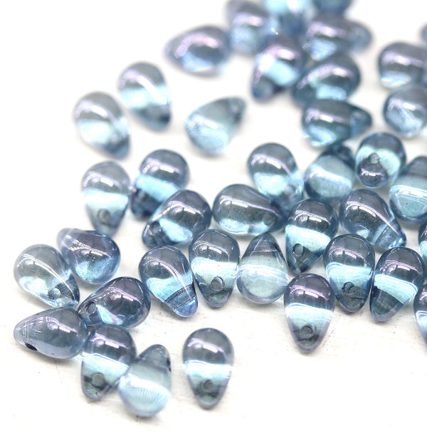 4x6mm Tiny montana blue teardrops Czech glass beads