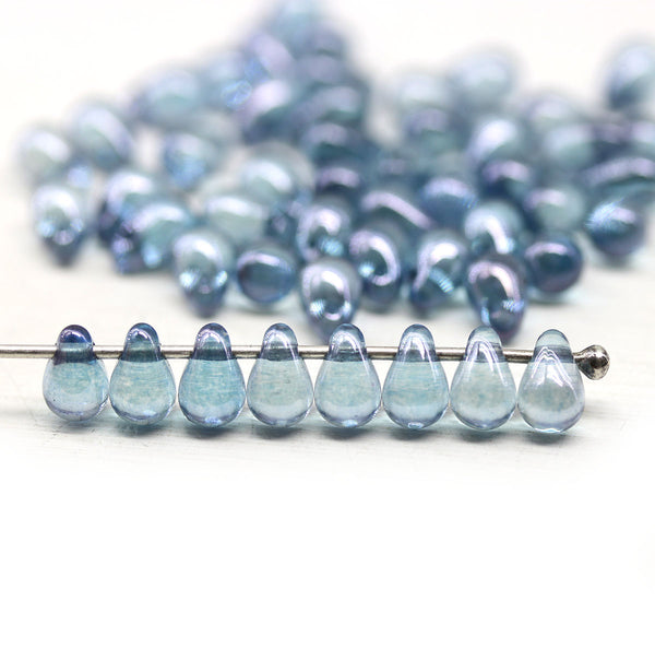 4x6mm Tiny montana blue teardrops Czech glass beads