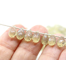 6x9mm Frosted seaglass pale yellow czech glass teardrop beads, silver wash 