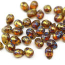 5x7mm Brown picasso gold wash teardrops pressed czech glass beads