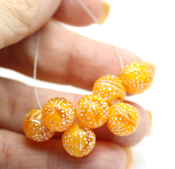 Orange fruit Czech glass beads tangerine